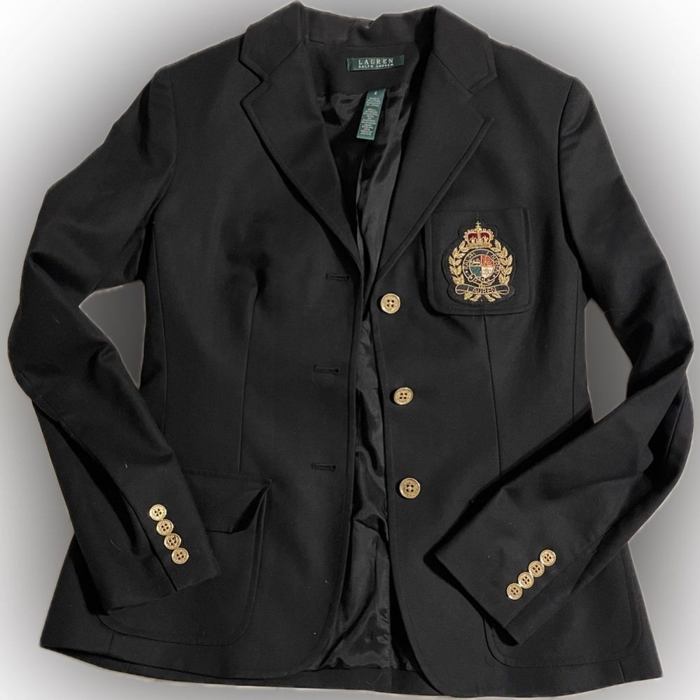 Lauren Ralph Lauren Crest Blazer Gold Buttons Navy Preppy Academia, Size 6